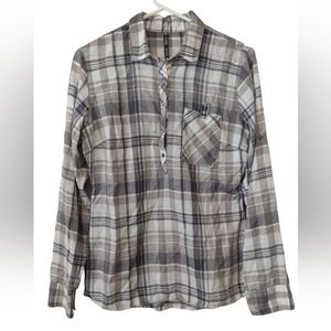 Kuhl Blue Gray Plaid Long Sleeve Half Button Flannel Shirt Size Medium
